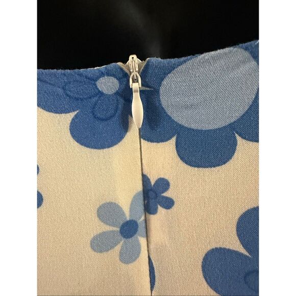 Sweet Lemon Women's Blue White Floral Short Puff Sleeve Babydoll Dress Large - Picture 4 of 8